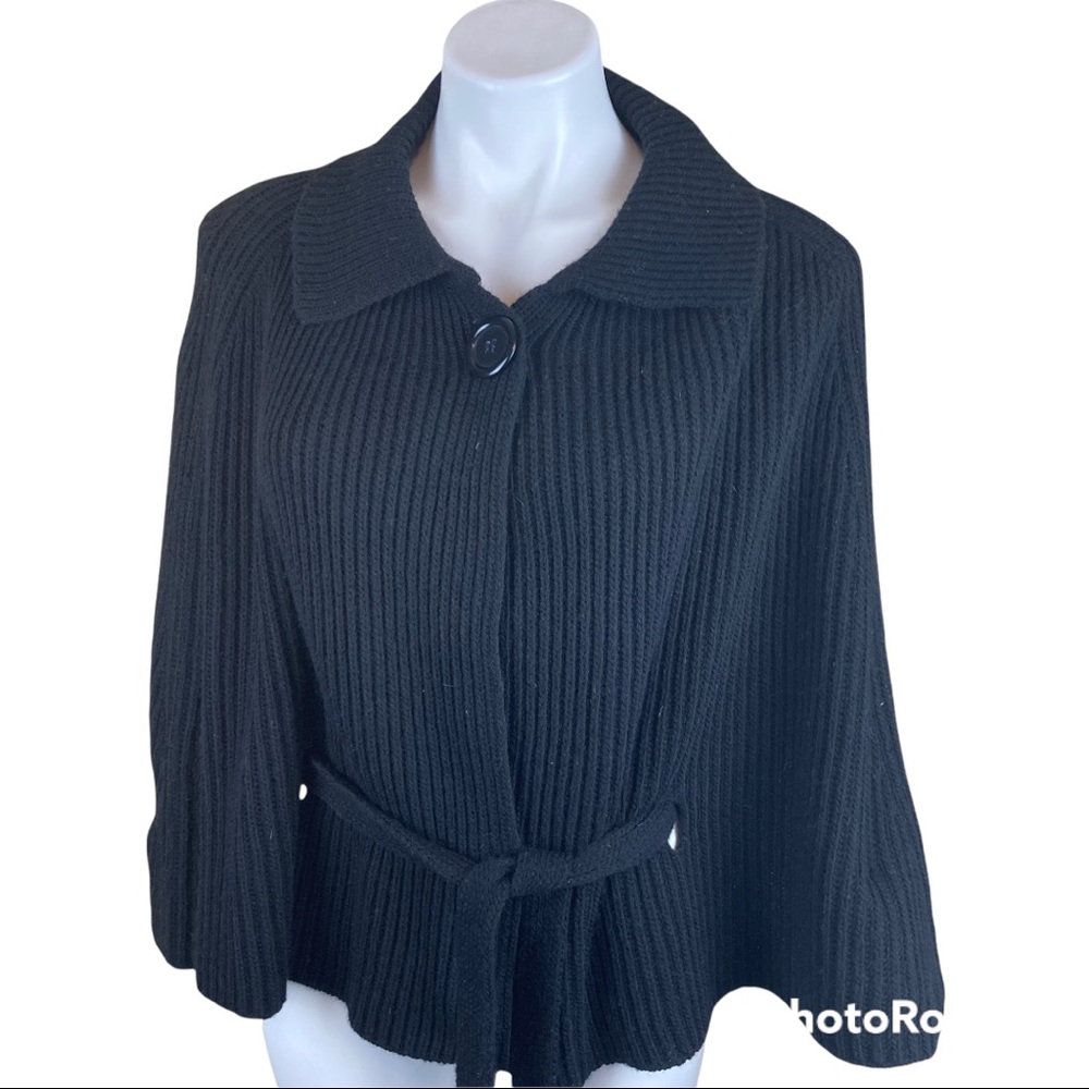 Slepelunga Fashion Wool Blend Chunky Knit Black Poncho  Cape Size One Size